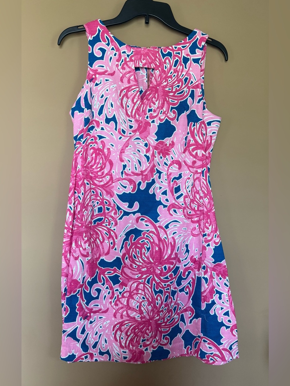 Taylor Pink & Blue Abstract Floral Zip Dress